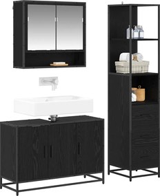 vidaXL Σετ Επίπλων Μπάνιου με ράφι 3 pcs Μαύρη Οξυά Επεξεργασμένο ξύλο