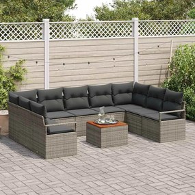 vidaXL Σετ Καναπέ Κήπου με μαξιλάρι 10 pcs Γκρι Πολυ ράταν