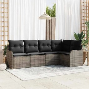 vidaXL Σετ Καναπέ Κήπου με μαξιλάρι 5 pcs Γκρι Πολυ ράταν