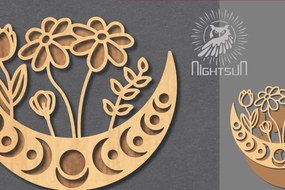 Σετ των 3 Intra απο ξύλο plywood 3mm-4mm πάχος - Floral Moon Cut Laser Διακόσμηση 4 Δίασταση 20x20 cm INTRAFABR-121964108