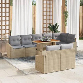 vidaXL Σετ Καναπέ Κήπου 9 Τεμαχίων με Μαξιλάρια Μπεζ Πολυ Ρατάν