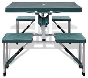 vidaXL Σετ Τραπέζι Camping Πτυσ.+4 Σκαμπό Ελαφρύ Πράσινο Αλουμίνιο