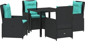 vidaXL Σέτ φαγητού για κήπο 5 pcs Μαύρο Πολυ ράταν