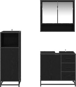 vidaXL Σετ Επίπλων Μπάνιου με ράφι 3 pcs Μαύρη Οξυά Επεξεργασμένο ξύλο