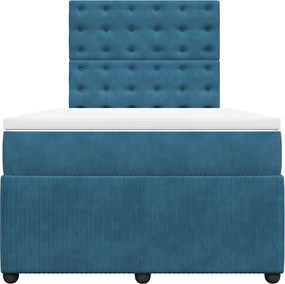vidaXL Κρεβάτι Boxspring με Στρώμα Μπλε 120x200 εκ. Βελούδινο