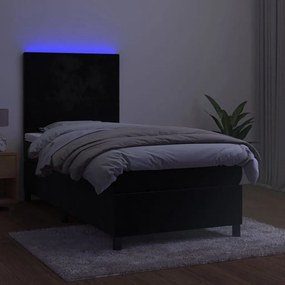 Κρεβάτι Boxspring με Στρώμα &amp; LED Μαύρο 90x200 εκ. Βελούδινο - Μαύρο