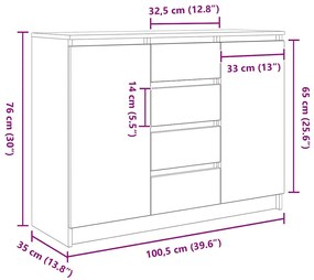 Συρταριέρα με Συρτάρια Παλαιό ξύλο 100,5x35x76 εκ. Επεξ. Ξύλο - Καφέ