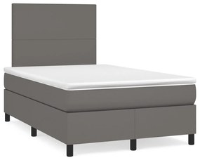 Κρεβάτι Boxspring με Στρώμα &amp; LED Γκρι 120x190 εκ. Συνθ. Δέρμα