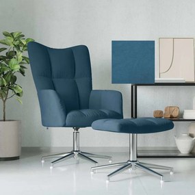 vidaXL Πολυθρόνα Relax Μπλε Βελούδινη με Σκαμπό