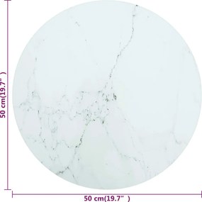 vidaXL Επιφάνεια Τραπεζιού Λευκή Ø50 x 0,8 εκ. Ψημ. Γυαλί Μαρμ. Σχέδιο