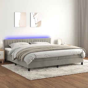 vidaXL Κρεβάτι Boxspring με Στρώμα &amp; LED Αν.Γκρι 200x200 εκ. Βελούδινο