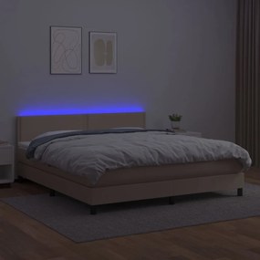 vidaXL Κρεβάτι Boxspring Στρώμα&LED Καπουτσίνο 180x200 εκ. Συνθ. Δέρμα