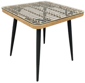 Τραπέζι Κήπου ArteLibre CALI Φυσικό/Μαύρο Μέταλλο/Rattan/Γυαλί 80x80x78cm