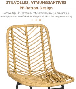 Σετ σκαμπό μπαρ HOMCOM 2 τεμαχίων με πλάτη, σκαμπό μπαρ σε boho σχεδιασμό, PE-Rattan, με υποπόδιο, 42,5 cm x 52 cm x 102 cm, Κίτρινο + Μαύρο