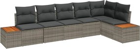 vidaXL Σετ Καναπέ Κήπου με μαξιλάρι 6 pcs Γκρι Πολυ ράταν