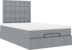 vidaXL Οθωμανικό κρεβάτι με στρώμα &amp; LEDs Ανοιχτό γκρι Ύφασμα