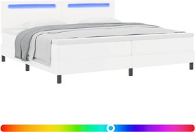 vidaXL Κρεβάτι με ελατήρια με στρώμα Λευκό 200 x 200 cm Τεχνητό δέρμα