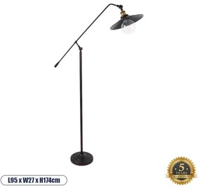01243 GloboStar®  SILENE 01243 Vintage Επιδαπέδιο Φωτιστικό Μονόφωτο 1 x E27 IP20 Μαύρο &amp; Χρυσό Μέταλλο - Μ30 x Π30 x Υ194cm