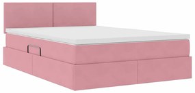 vidaXL Κρεβάτι με αποθηκευτικό χώρο και LED Ροζ 140 x 190 cm Βελούδο