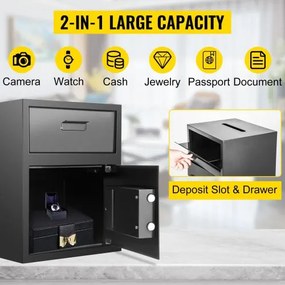 VEVOR Digital Depository Safe Electronic Code Lock, Deposit Safe with Two Emergency Keys, Depository Safe with Deposit Slot, Restaurant Safe Carbon Steel, Depository Box for Home, Hotel and Office