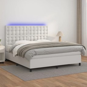 vidaXL Κρεβάτι Boxspring με Στρώμα &amp; LED Λευκό 180x200 εκ. Συνθ. Δέρμα