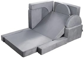 VEVOR Modular Kids Play Couch, Sectional Toddler Sofa with Armrests, 28D Sponge &amp; Short Pile, Convertible Kids Modular Couch DIY Creative Combination for Playroom, Bedroom, Living Room, 14 Pcs, Gray