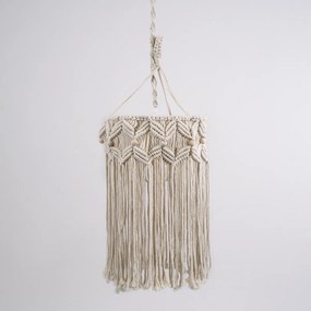 GloboStar CONGO 36206 Boho - Μακραμέ - Macrame Κρεμαστό Φωτιστικό Οροφής Μονόφωτο 1 x E27 Πλεκτό Χειροποίητο Μπεζ Υφασμάτινο με Σχοινί Φ30 x Υ50cm - 36206