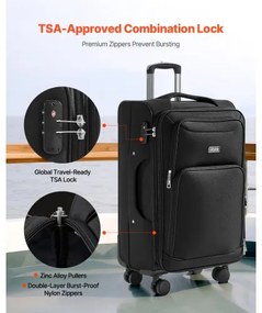 VEVOR 61cm Softside Expandable Luggage with Spinner Wheel Checked Suitcase Black