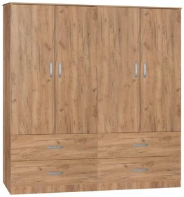 Ντουλάπα ρούχων τετράφυλλη Zelia B με 4 συρτάρια χρώμα φυσικό 158x42x180εκ 158x42x180 εκ.