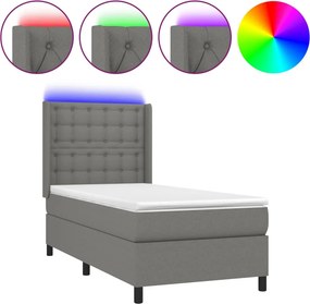 vidaXL Κρεβάτι Boxspring με Στρώμα &amp; LED Σκ.Γκρι 80x200 εκ. Υφασμάτινο