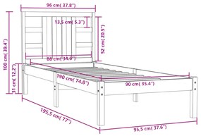 vidaXL Πλαίσιο Κρεβατιού Λευκό 90 x 190 εκ. Μασίφ Ξύλο Single