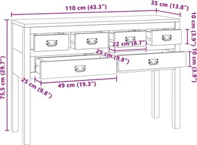 vidaXL Πλαϊνό γραφείο Φυσικό 110 x 35 x 75,5 εκ Στερεό Ξύλο Τίκ