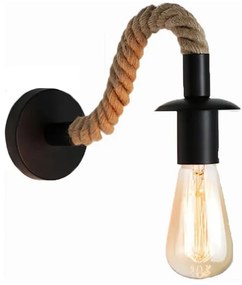 Φωτιστικό τοίχου-απλίκα Kaniwel pakoworld E27 μέταλλο και σχοινί σε μαύρη-φυσική απόχρωση 28x10x10εκ