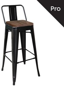 RELIX Wood Σκαμπό Bar-Pro με Πλάτη, Μέταλλο Βαφή Μαύρο Μatte, Απόχρωση Ξύλου Dark Oak 44x44x75/100cm Ε5208,1Μ