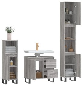 vidaXL Σετ Επίπλων Μπάνιου 3 Τεμαχίων Γκρι Sonoma Επεξεργασμένο Ξύλο