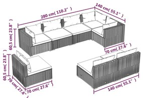 vidaXL Σαλόνι Κήπου Σετ 8 Τεμαχίων Καφέ Συνθετικό Ρατάν με Μαξιλάρια