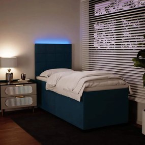vidaXL Κρεβάτι Boxspring με Στρώμα Μπλε 90x190 εκ. Βελούδινο