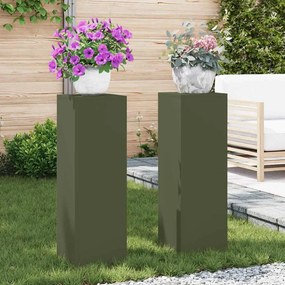 vidaXL στήλη με 2 εξωτερικά φυτά  ελαιόχρωμη 24x24x75 εκ. από ατσάλι