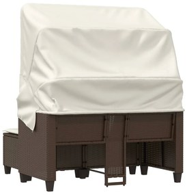 vidaXL Καναπές Κήπου Διθέσιος με Σκίαστρο &amp; Σκαμπό Καφέ Συνθ. Ρατάν