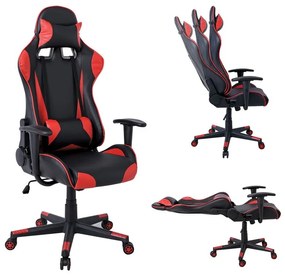 BF8050 Gaming Πολυθρόνα Γραφείου, Ανάκλιση Πλάτης έως 90°, Pu Μαύρο - Κόκκινο 70x67/134x125/135cm ΕΟ577