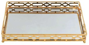 Δίσκος Ορθογώνιος Με Καθρέπτη SUB203 45x30x6cm Gold Espiel Μέταλλο,Γυαλί
