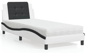 vidaXL Κρεβάτι με Στρώμα Λευκό και Μαύρο 90 x 200 εκ. Συνθετικό Δέρμα