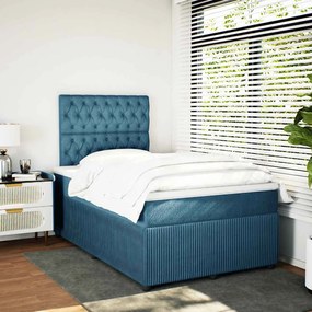 vidaXL Κρεβάτι Boxspring με Στρώμα Μπλε 120x190 εκ. Βελούδινο