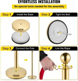 VEVOR Velvet Ropes and Posts Gold Stanchion 5ft/1.5m Crowd Control Barriers 4PCS