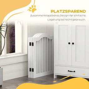 Φράγμα σκύλου, 5 πάνελ, Πτυσσόμενο, Ευέλικτο, Μασίφ ξύλο/MDF, 254,5x29,5x61 cm, Λευκό