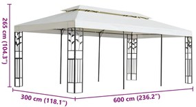 vidaXL Κιόσκι με Διπλή Οροφή Λευκό 6 x 3 μ. από Ατσάλι
