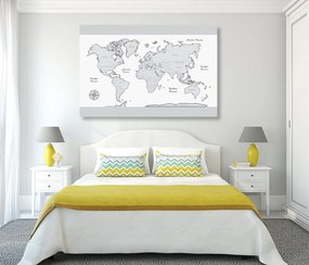 Εικόνα στον παγκόσμιο χάρτη φελλού με γκρι περίγραμμα - 90x60  wooden
