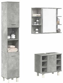 vidaXL Σετ Επίπλων Μπάνιου 3 Τεμαχίων Γκρι Σκυροδέματος από Επεξ. Ξύλο