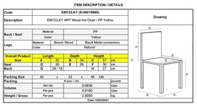 ART Wood Καρέκλα PP Κίτρινο 32x34x57cm Παιδική (Σετ 4 ΤΕΜ)