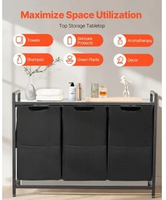 VEVOR 3 Section Laundry Sorter with Pull-Out Bags Metal Frame &amp; Wooden Tabletop